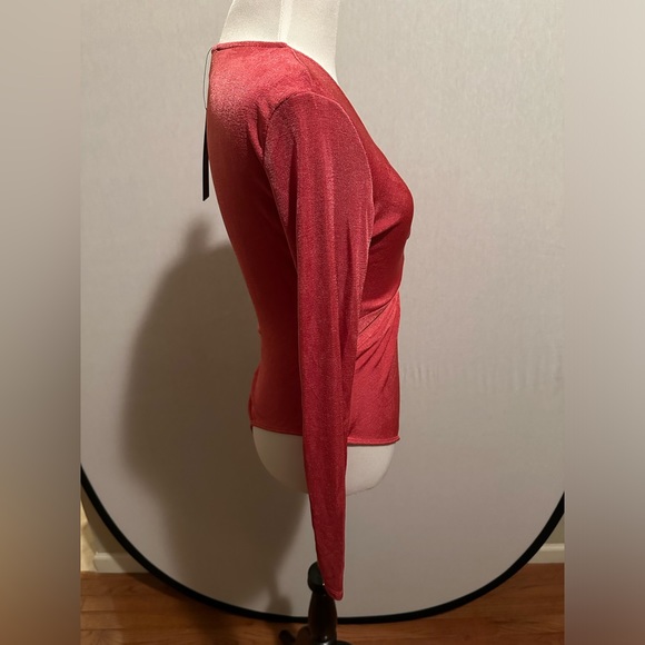 NEW NWT Lulu’s Pink Mesh Long-sleeve Cross-front  Bodysuit Size Small - Picture 2 of 8